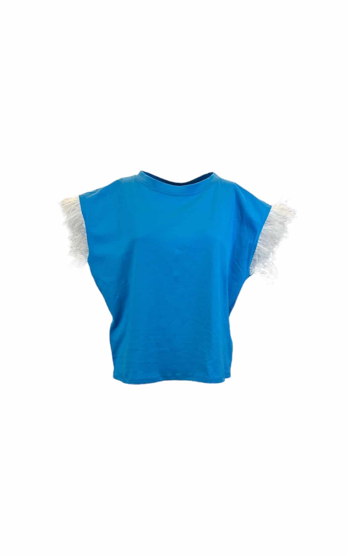 T-shirt azzurra piume Off-on