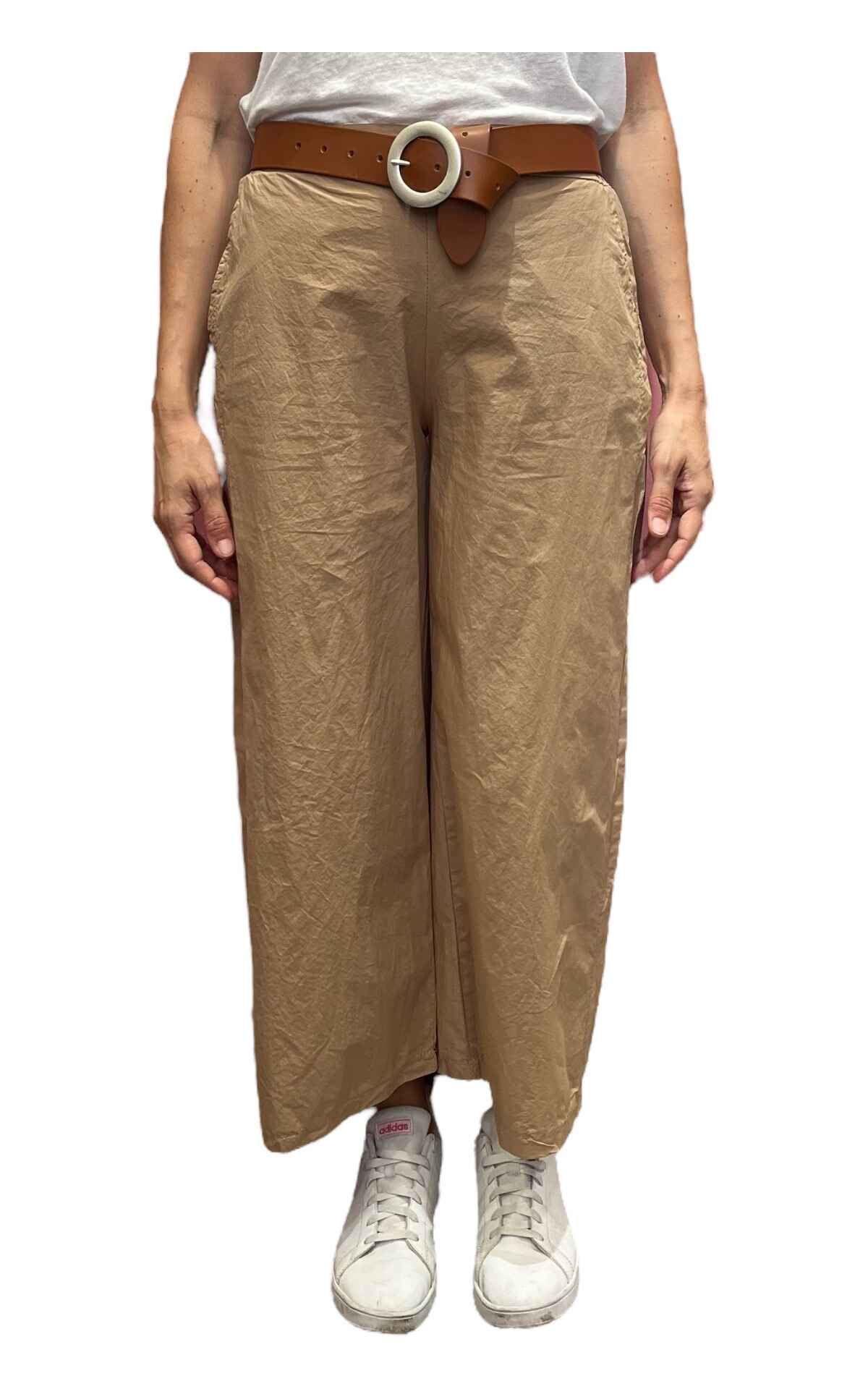Pantalone cropped in popeline di cotone beige Initial